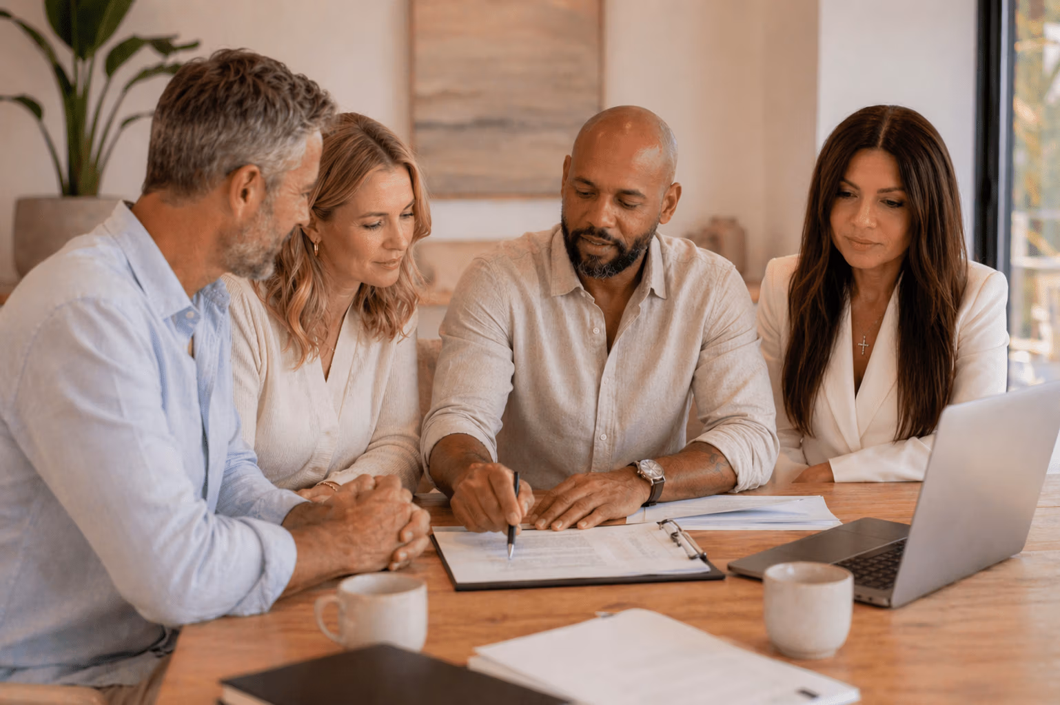 Davy and Marina guiding clients through a property contract